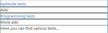 A table with one row and 5 columns